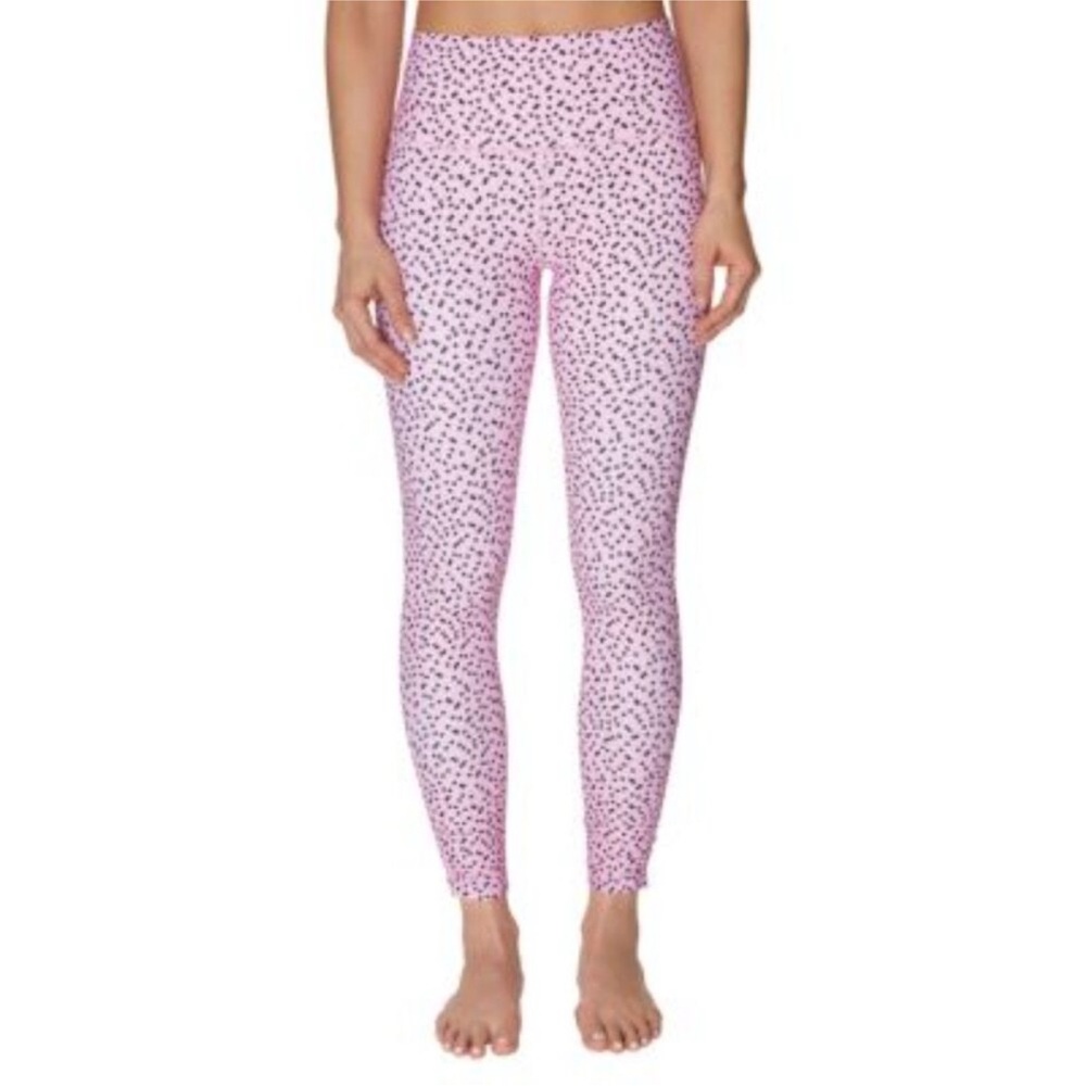 Pink and black polka dot leggings size small